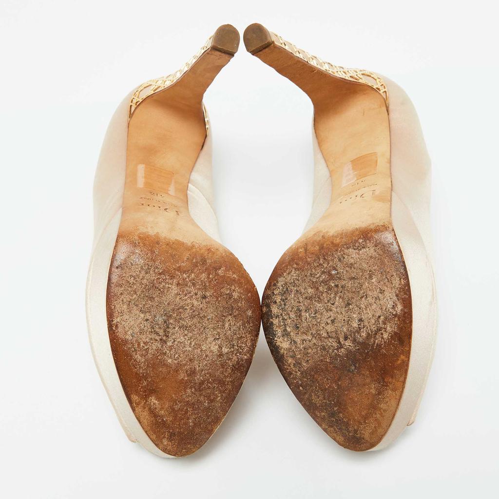 Dior Beige Satin Cannage Heel Peep Toe Platform Pumps Size