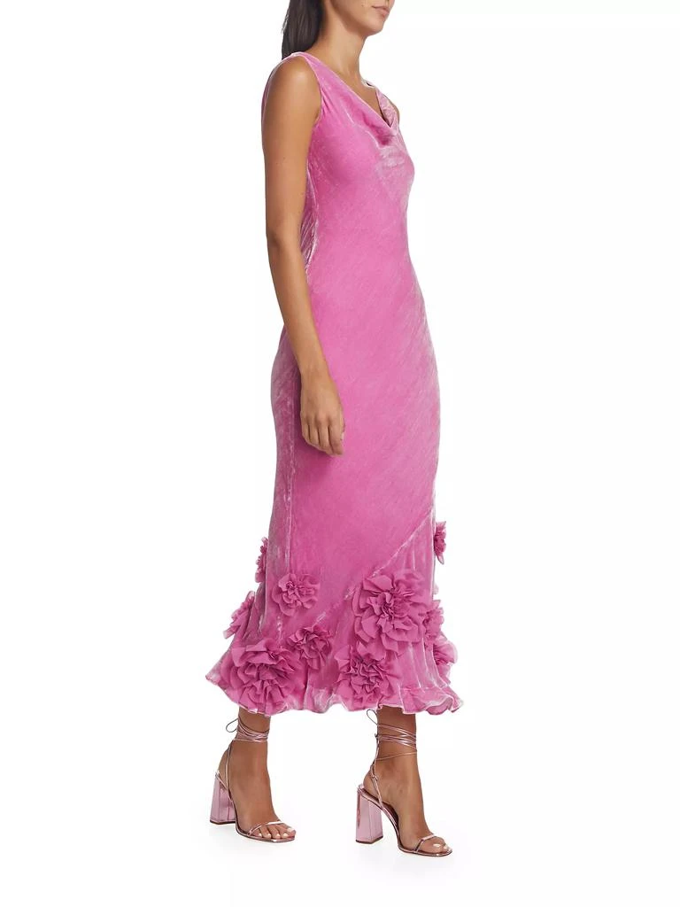 Saloni Asher Draped Floral Velvet Midi-Dress 4