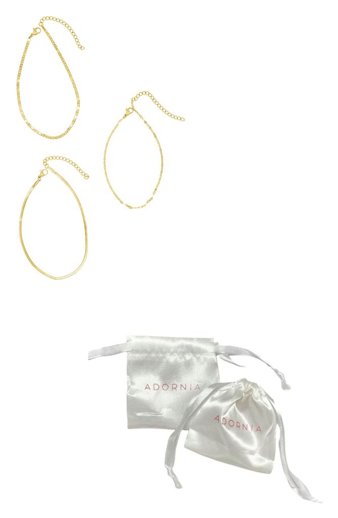 Adornia Three-Piece Chain Anklet Set