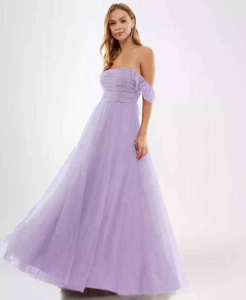 City Studios Juniors' Off-The-Shoulder Glitter Ball Gown 3