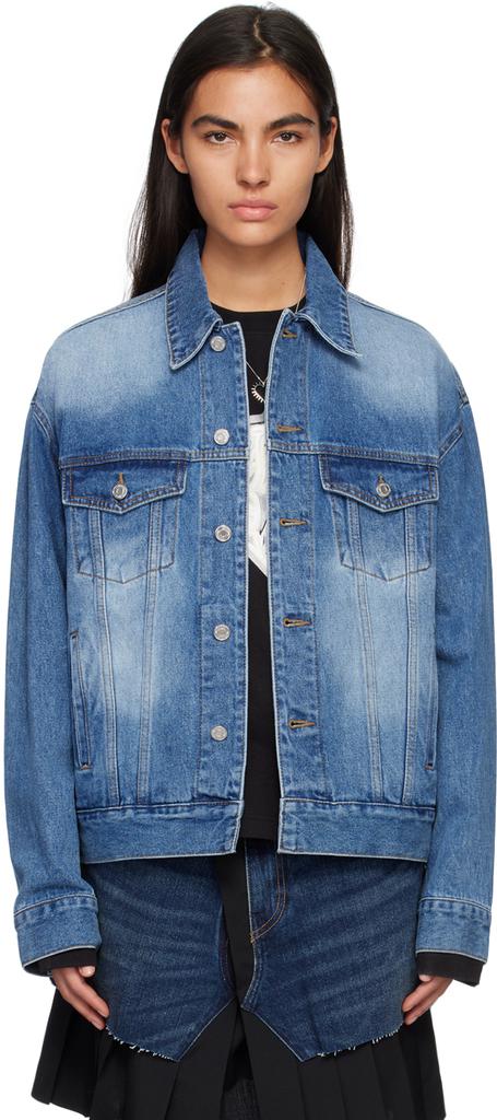 We11done Blue Printed Denim Jacket