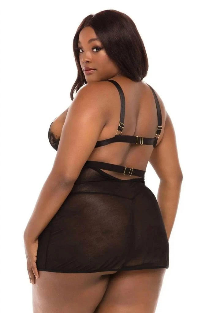 Oh La La Cheri Oh La La Cheri - Janet Eyelash Lace And Mesh Babydoll Set - Plus 3