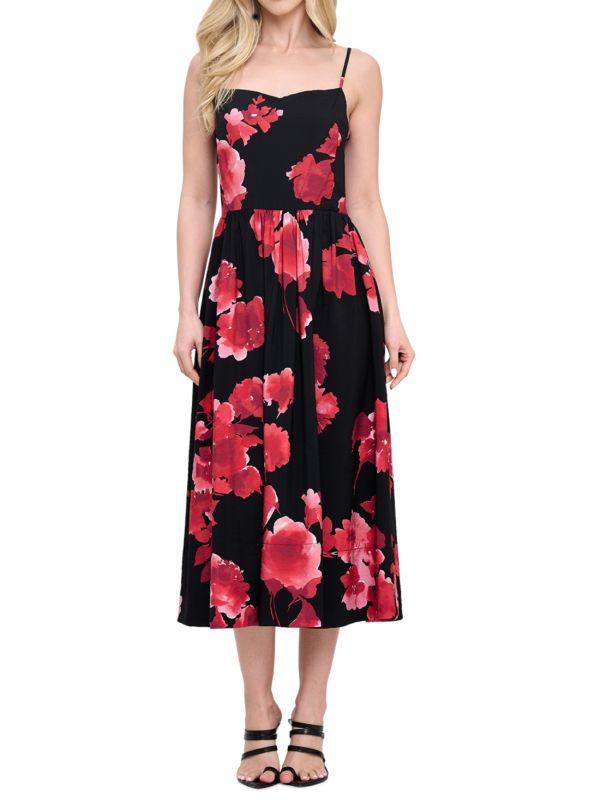 Renee C. Floral-Print Spaghetti Strap Midi-Dress