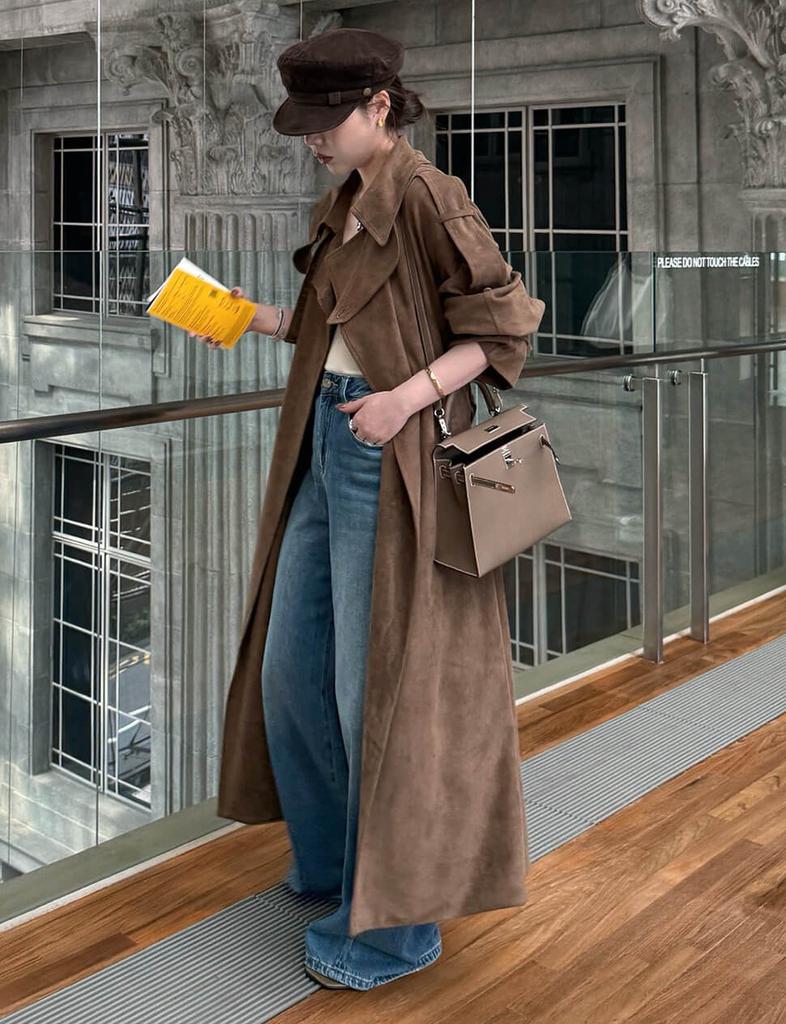 Pixie Market Brown Oversized Suede Trench Coat-PREORDER