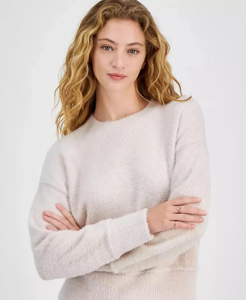 Hippie Rose Juniors' Cozy Drop-Shoulder Eyelash Lurex Crewneck Sweater 3