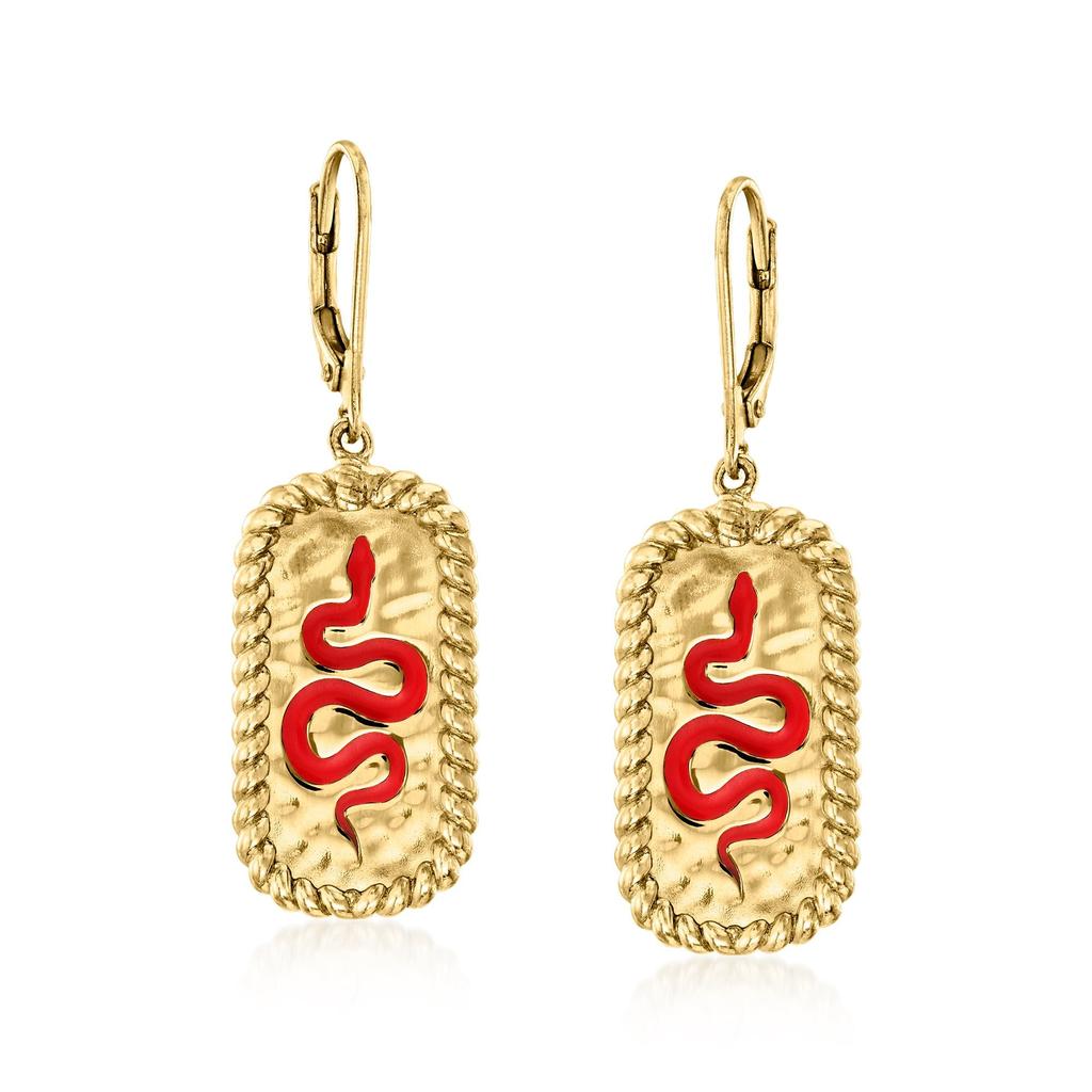 Ross-Simons Red Enamel and 18kt Gold Over Sterling Snake Drop Earrings