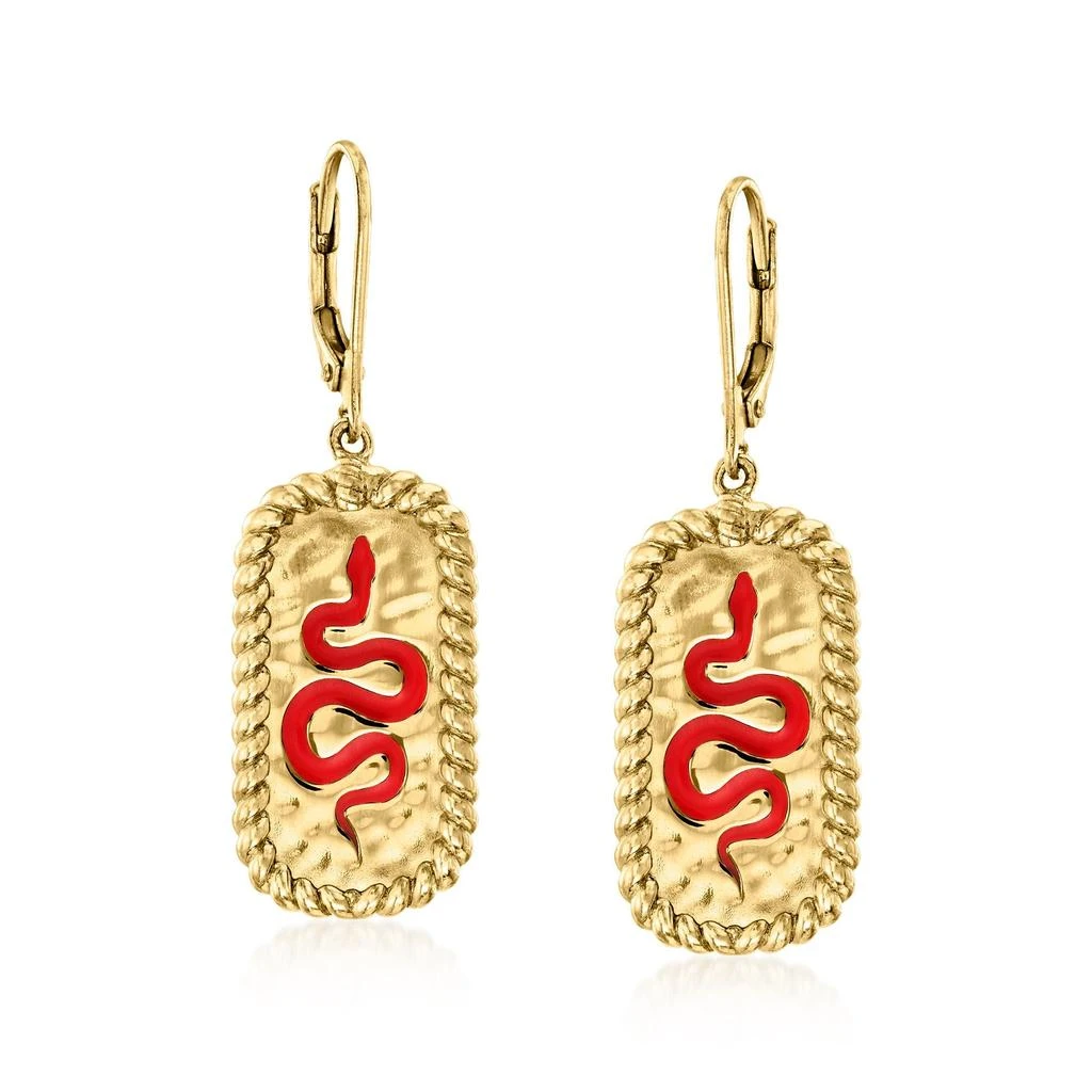 Ross-Simons Red Enamel and 18kt Gold Over Sterling Snake Drop Earrings 1