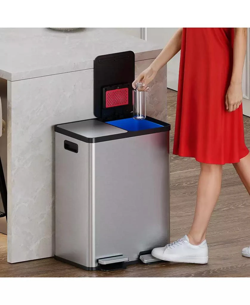 iTouchless halo 61 Liter / 16 Gallon SoftStep Stainless Steel Combo Step Pedal Kitchen Trash Can and Recycle Bin with Dual AbsorbX Odor Filters 3