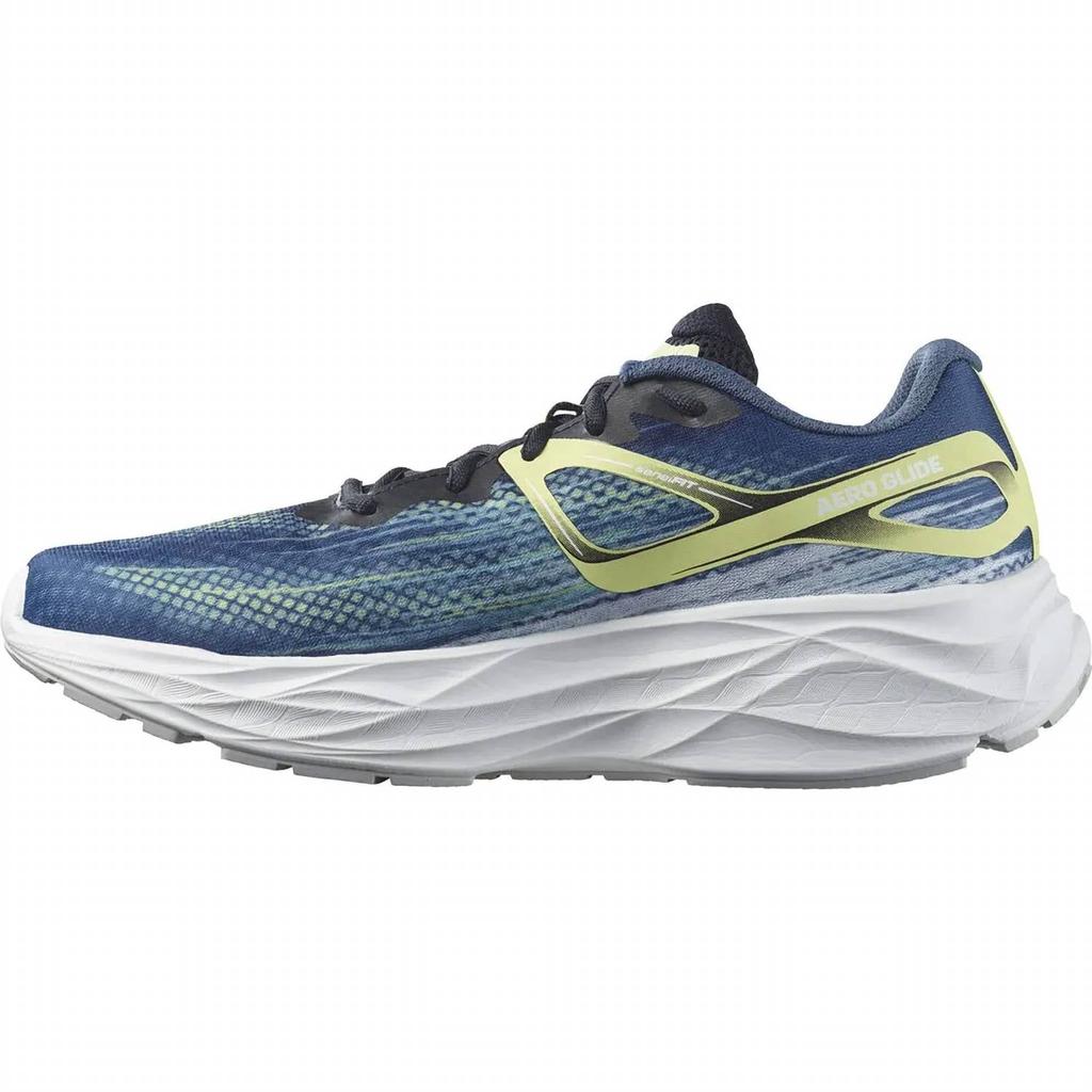 Salomon Men's Aero Glide Running Shoes In Blue Ashes/dark Sapphire/sunny Lime