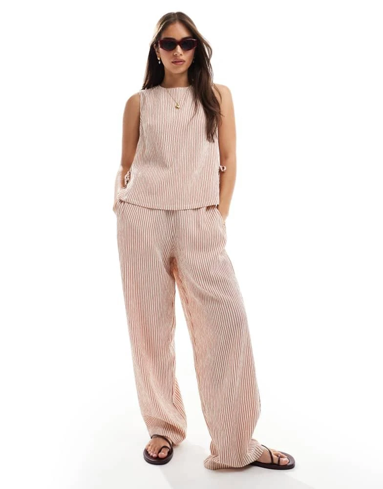 ASOS ASOS DESIGN textured pull on straight leg trousers co-ord in rose stripe 1