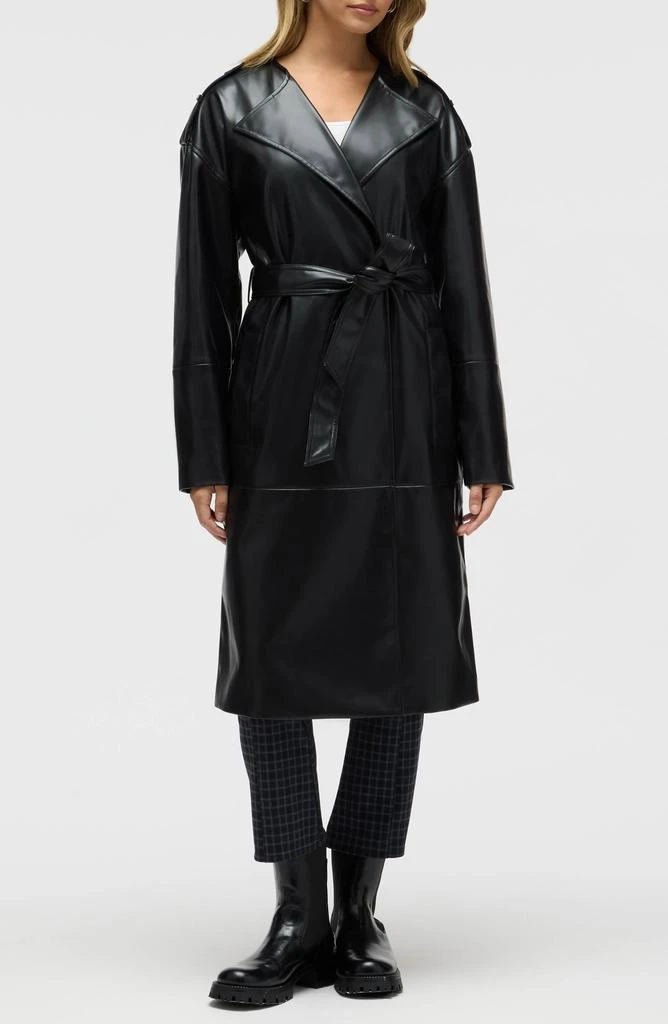 NVLT Belted Faux Leather Trench Coat