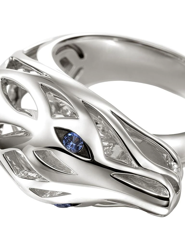 John Hardy Naga Dragon Sterling Silver &amp; Blue Sapphire Ring 7
