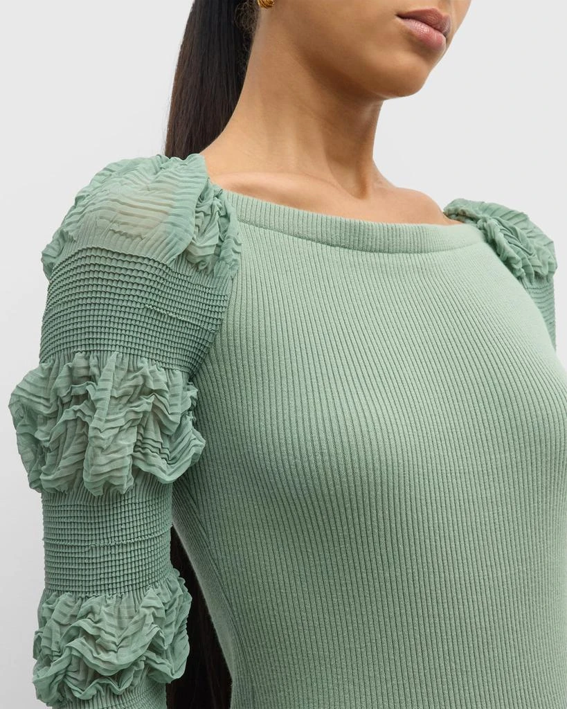 ADEAM Devon Boatneck Ribbed Puff-Sleeve Top 5