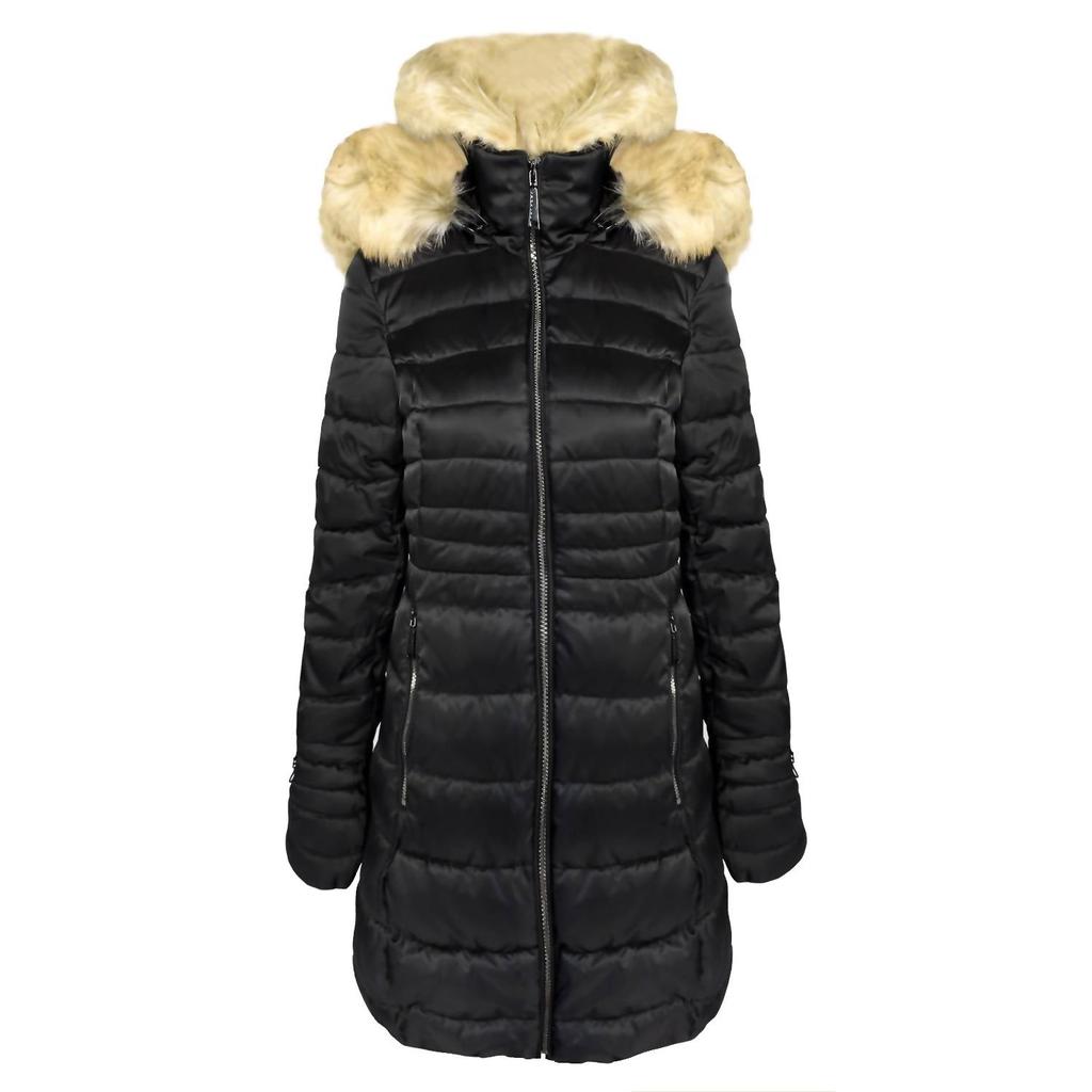 Laundry by Shelli Segal WOMEN'S QUILTED FAUX FUR HOOD PUFFER JACKET COAT