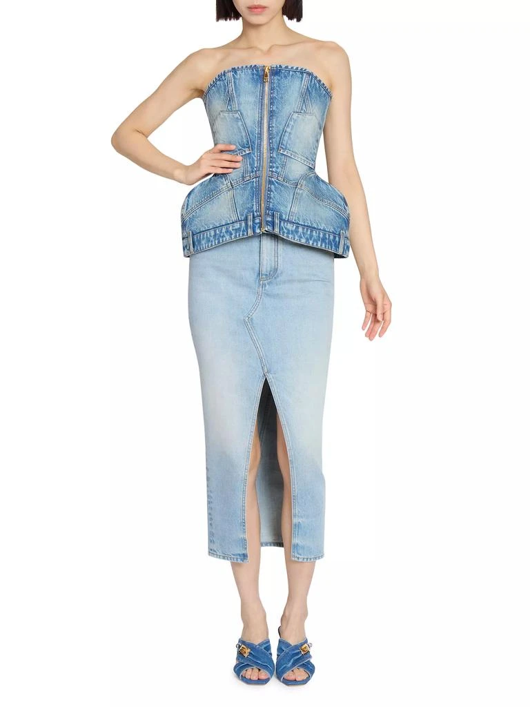 Balmain Basque Denim Zip-Up Bustier Top 2