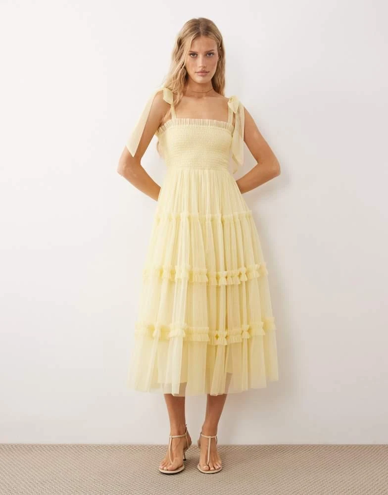 lace and beads yellow dress Lace & Beads - Halterneck Tiered Tulle Maxi Dress - Women - Polyester - 12 US