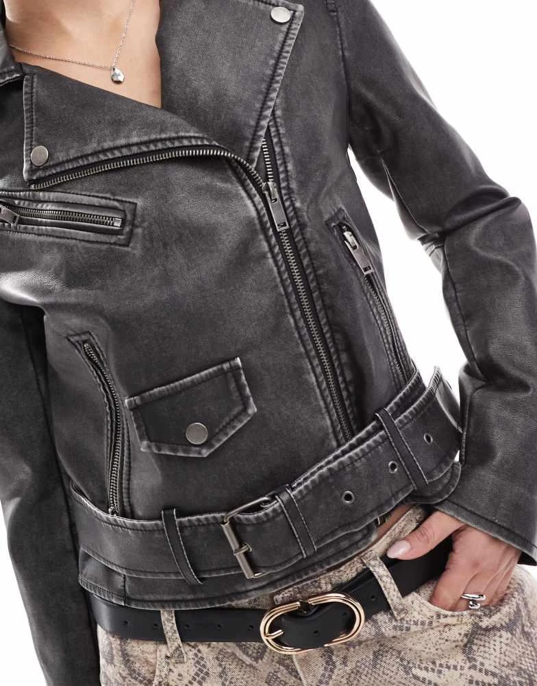 Lovedrobe Lovedrobe Distressed biker jacket in black 2