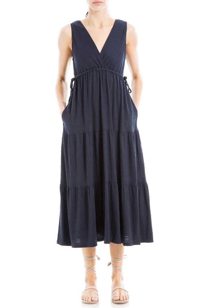navy dresses for wedding guest Short Sleeve Ruffled V-Neck A-Line Midi Dress for Wedding Guests