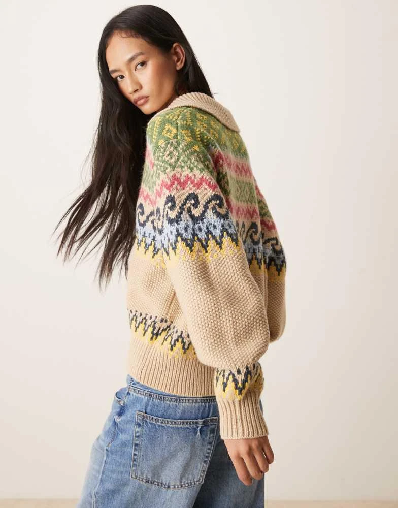 Ralph Lauren Polo Ralph Lauren shawl collar all over pattern cotton wool blend knit jumper in tan multi 3