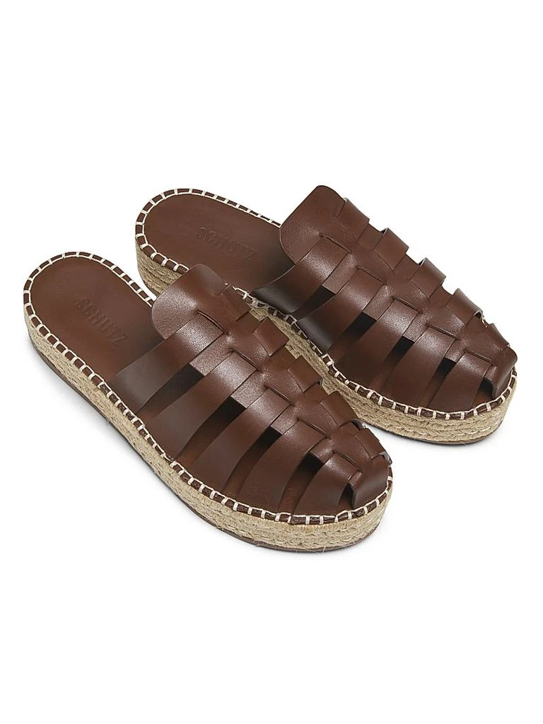 Schutz Valerie 45MM Leather & Raffia Flatform Mules 4