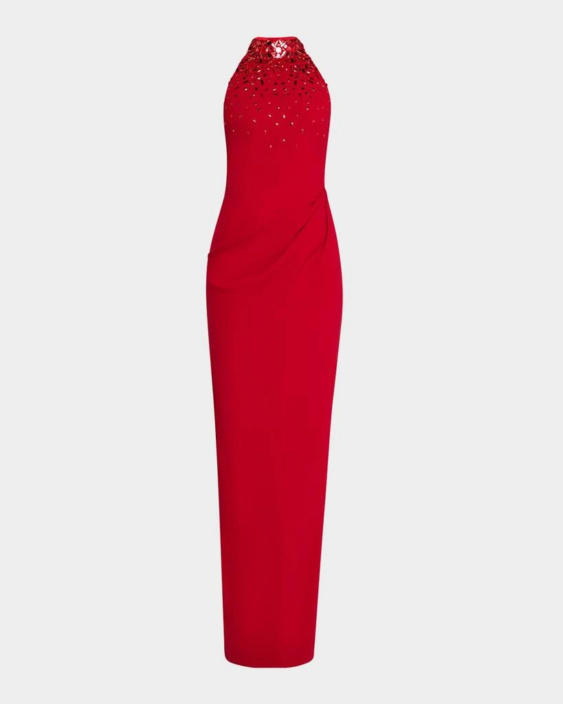 Pamella Roland Crystal Halter Crepe Gown 1