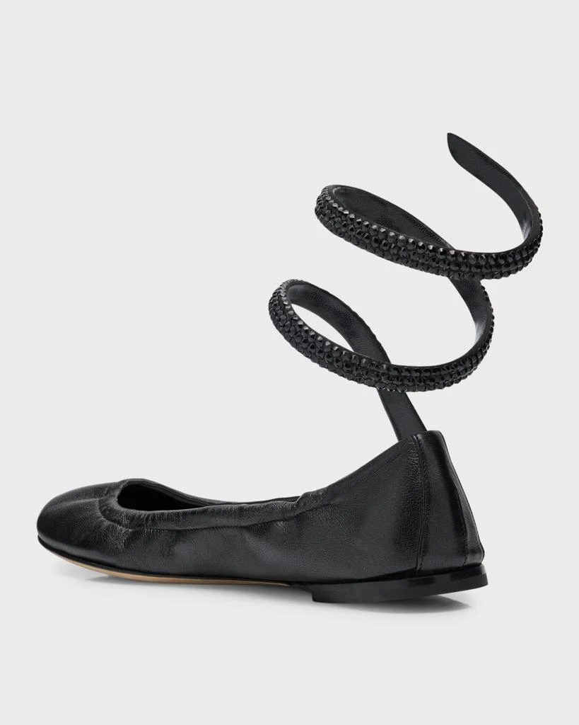 Rene Caovilla Lambskin Strass Snake-Wrap Ballerina Flats 3