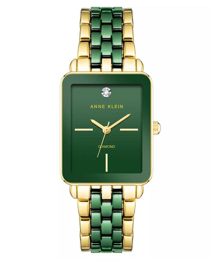 Anne Klein Women's Three-Hand Quartz Rectangular Gold-Tone Alloy with Green Ceramic Bracelet Watch, 26mm