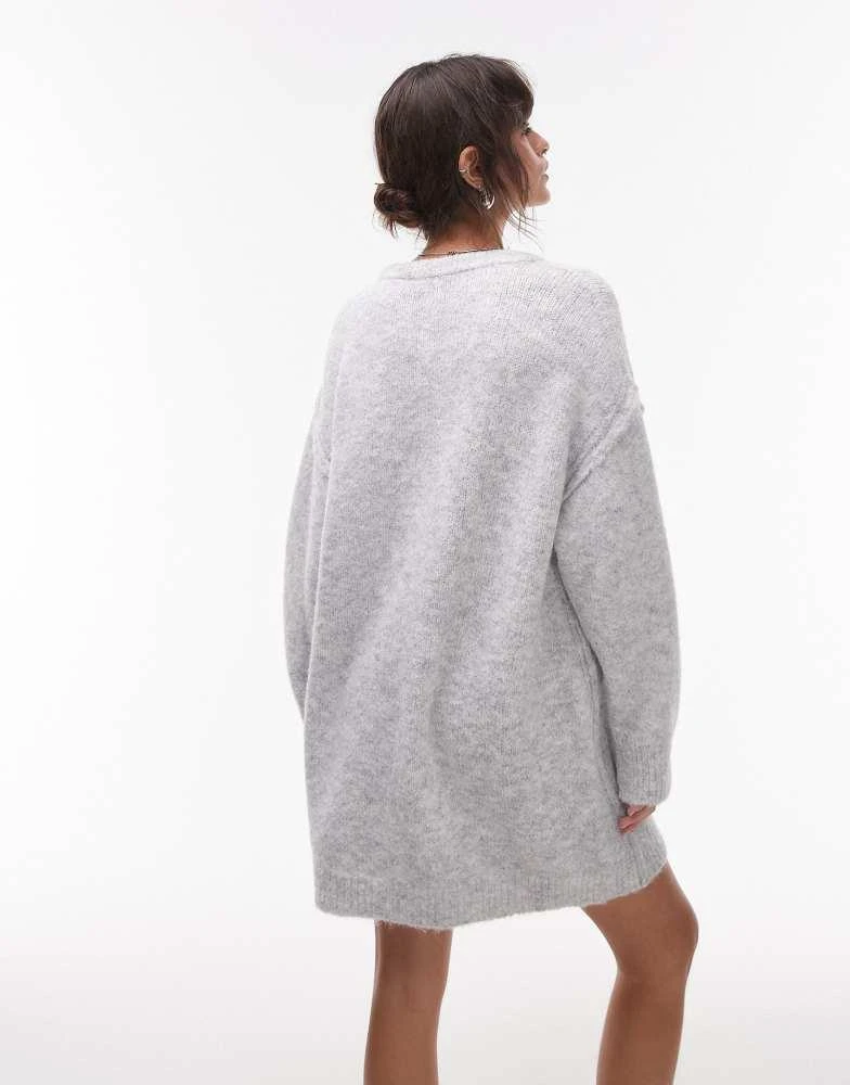 Topshop Topshop knitted oversized crew mini dress with exposed seam detail in ice grey 4