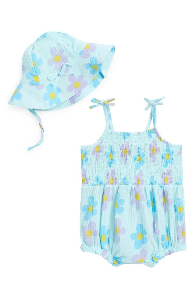 Jessica Simpson Cotton Gauze Bubble Romper & Bucket Hat 1