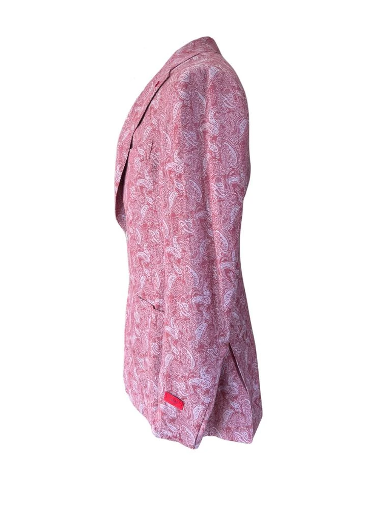 Isaia Isaia Mens Salmon Red White Paisley Cashmere Linen Print Blazer Jacket 1