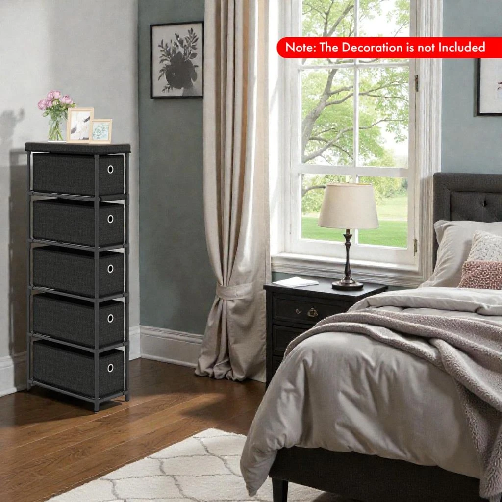 Hivvago Vertical 5-Drawer Storage Chest with Narrow Profile and Metal Frame 2