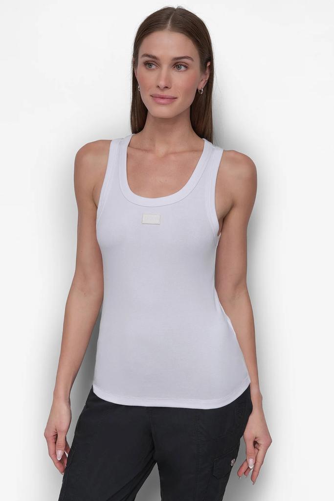 DKNY RIBBED CREW NECK TANK WITH LOGO PATCH