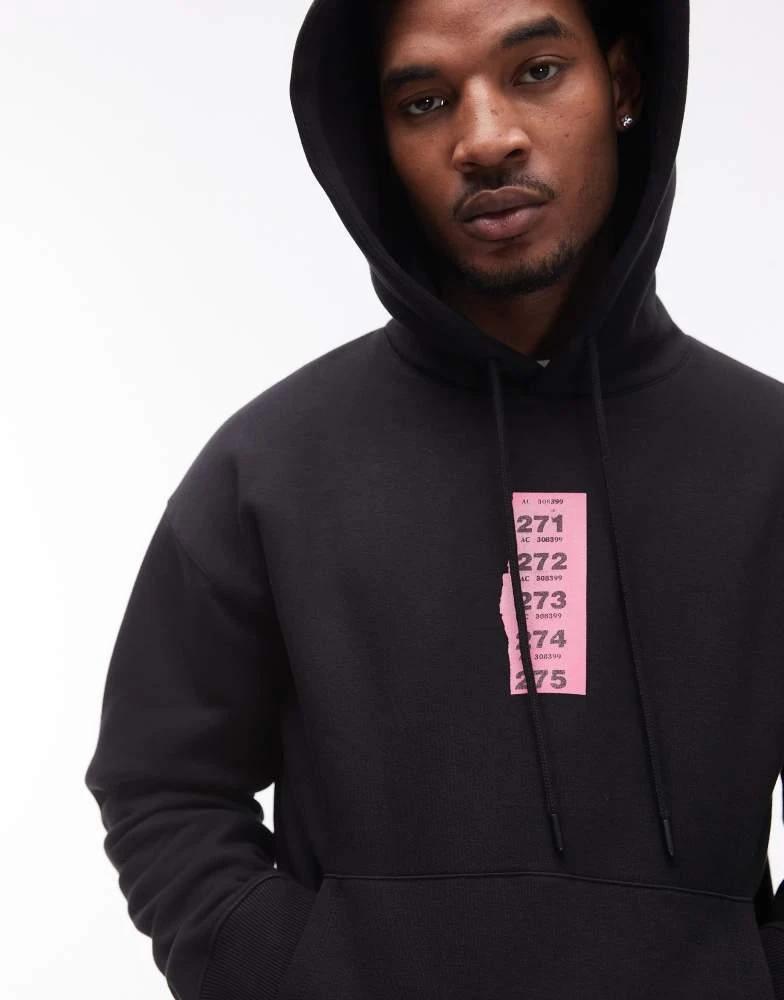 Topman Topman oversized fit hoodie with raffle ticket print in black 2