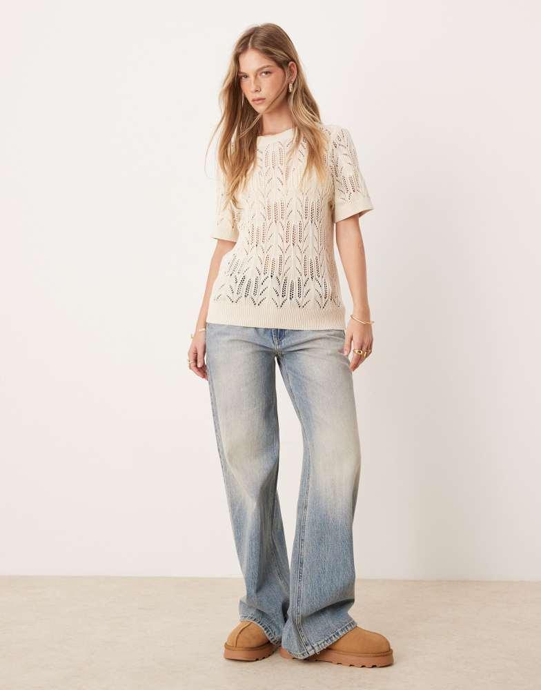 Vila Vila short sleeve open knitted t-shirt in birch cream