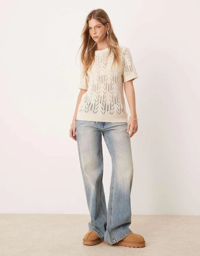 Vila Vila short sleeve open knitted t-shirt in birch cream 2