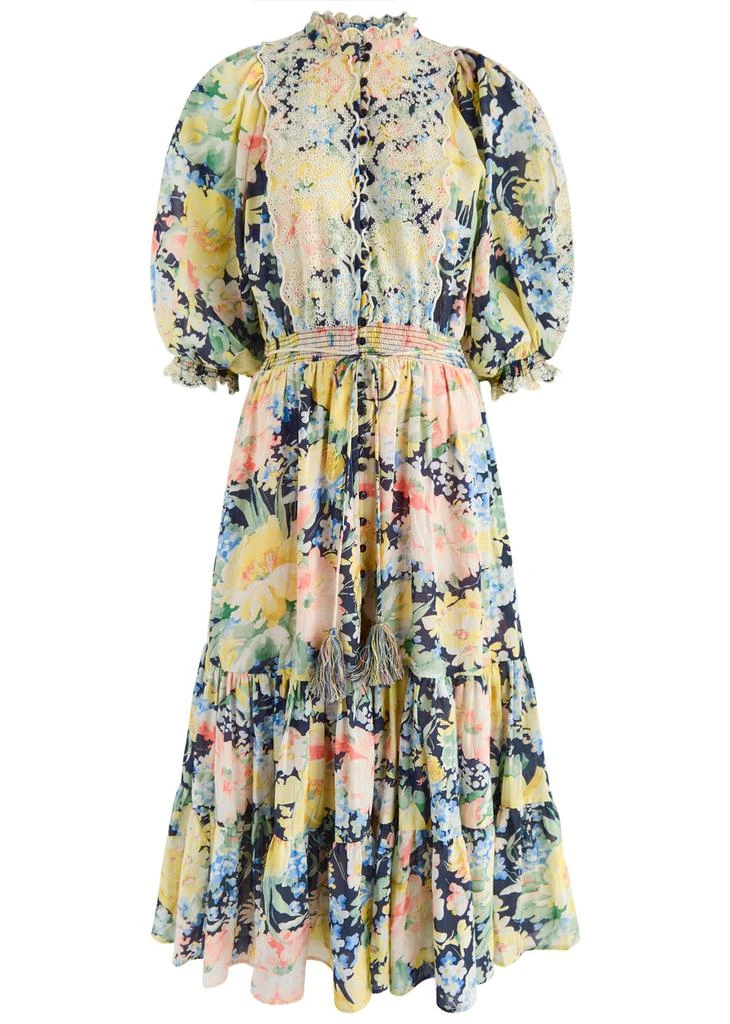 BYTIMO Floral-print embroidered cotton-blend midi dress 1