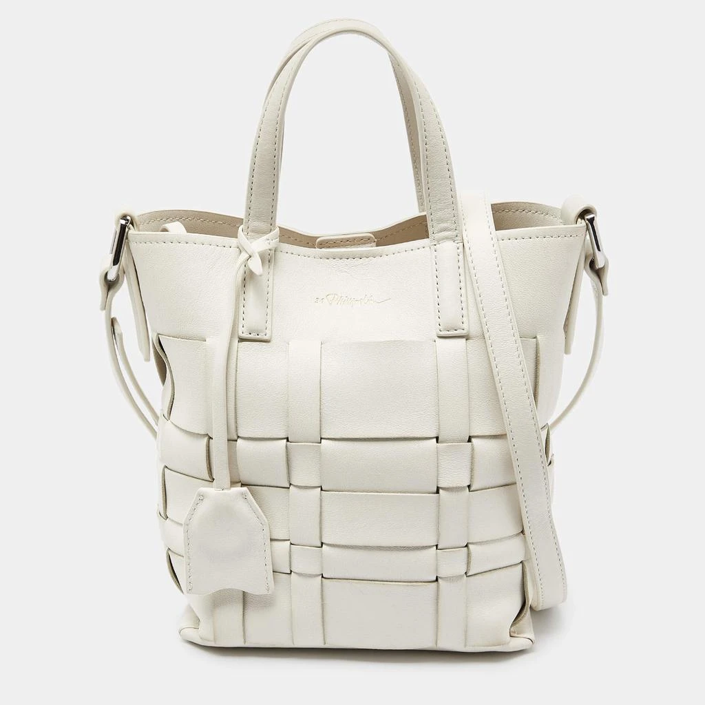 3.1 Phillip Lim 3.1 Phillip Lim Off White Woven Leather Mini Odita Lattice Bucket Bag 1