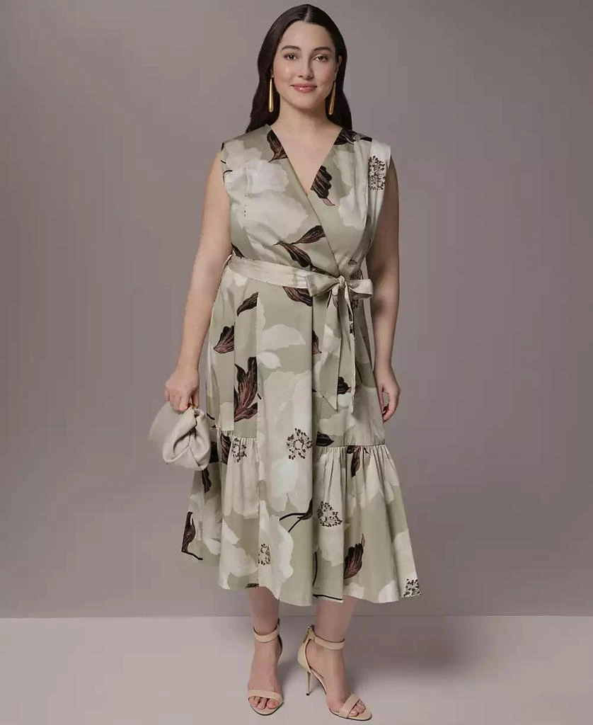 Donna Karan Plus Size Sleeveless Belted Midi Dress