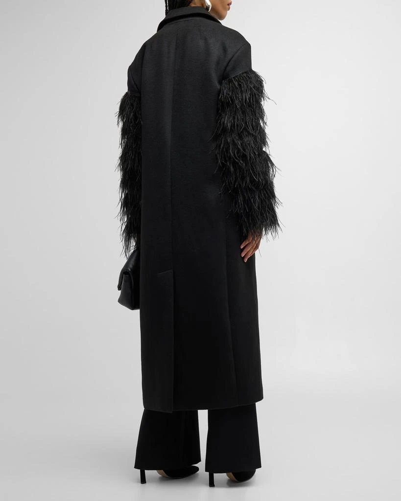 Cinq a Sept Ali Feather-Sleeve Long Wool-Blend Coat 6