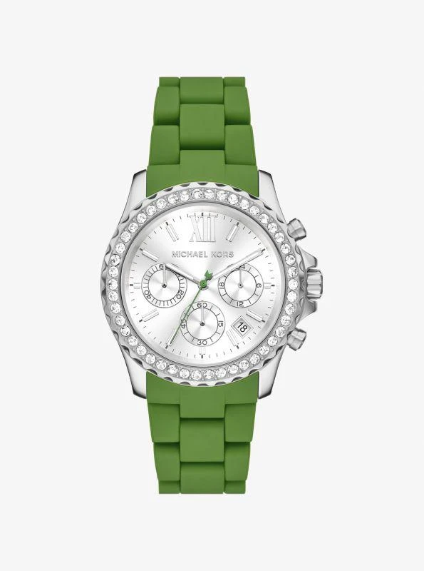 Michael Kors Oversized Everest Pavé Silver-Tone and Silicone Watch 1