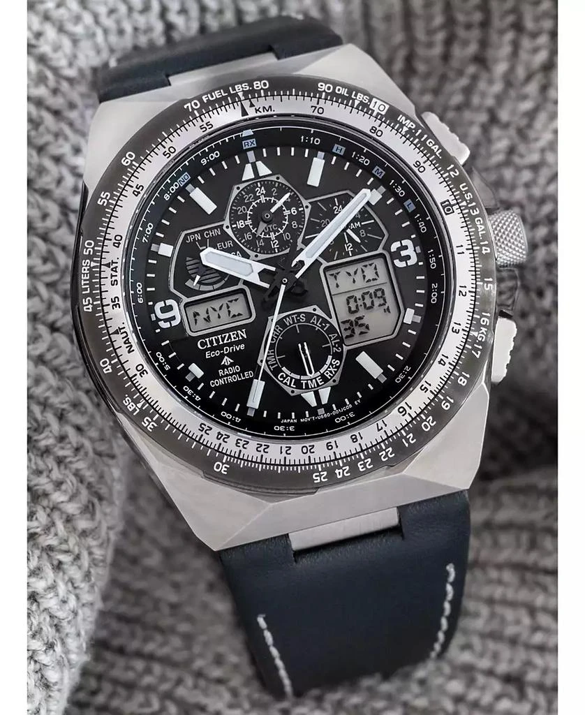 Citizen Eco-Drive Men's Chronograph Promaster Skyhawk Black Leather Strap Watch 46mm 5