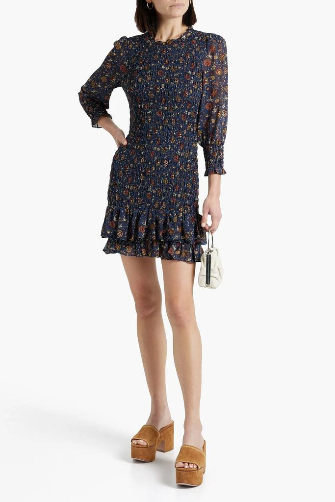 VERONICA BEARD Farha shirred floral-print crepe de chine mini dress 2