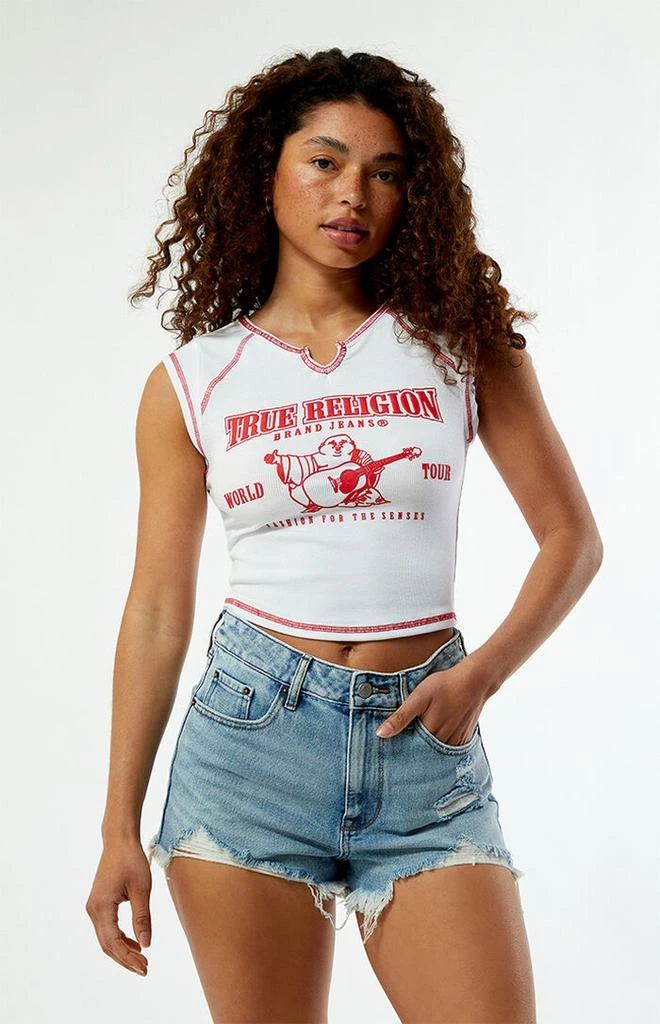 True Religion Contrast Stitch Ribbed Notched T-Shirt 1