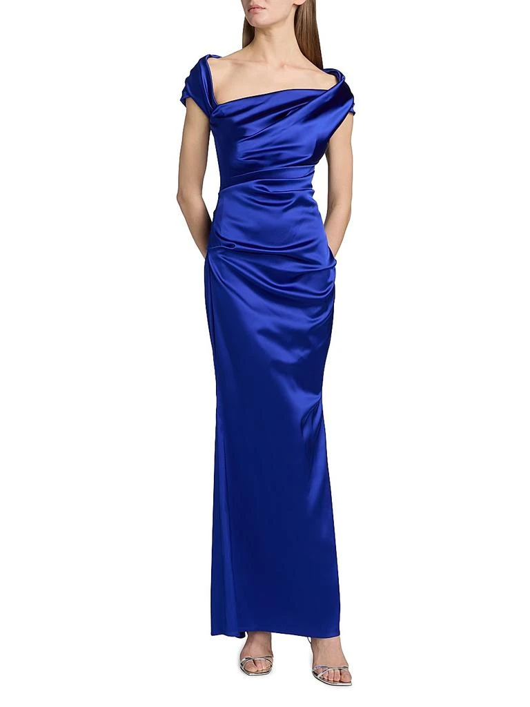 Talbot Runhof Draped Satin Asymmetric Sheath Gown 2