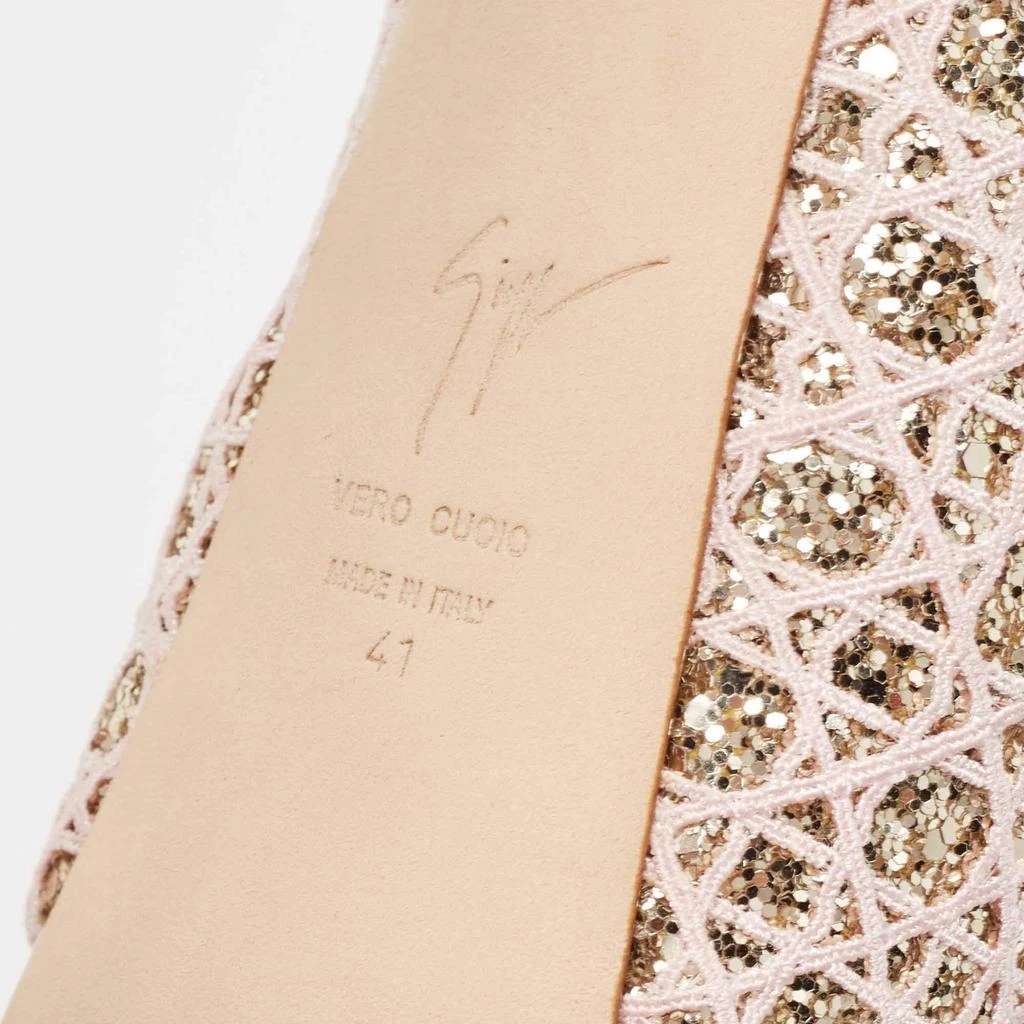 Giuseppe Zanotti Giuseppe Zanotti Pink Glitter Lace and Leather Sharon Platform Peep Toe Pumps Size 41 8
