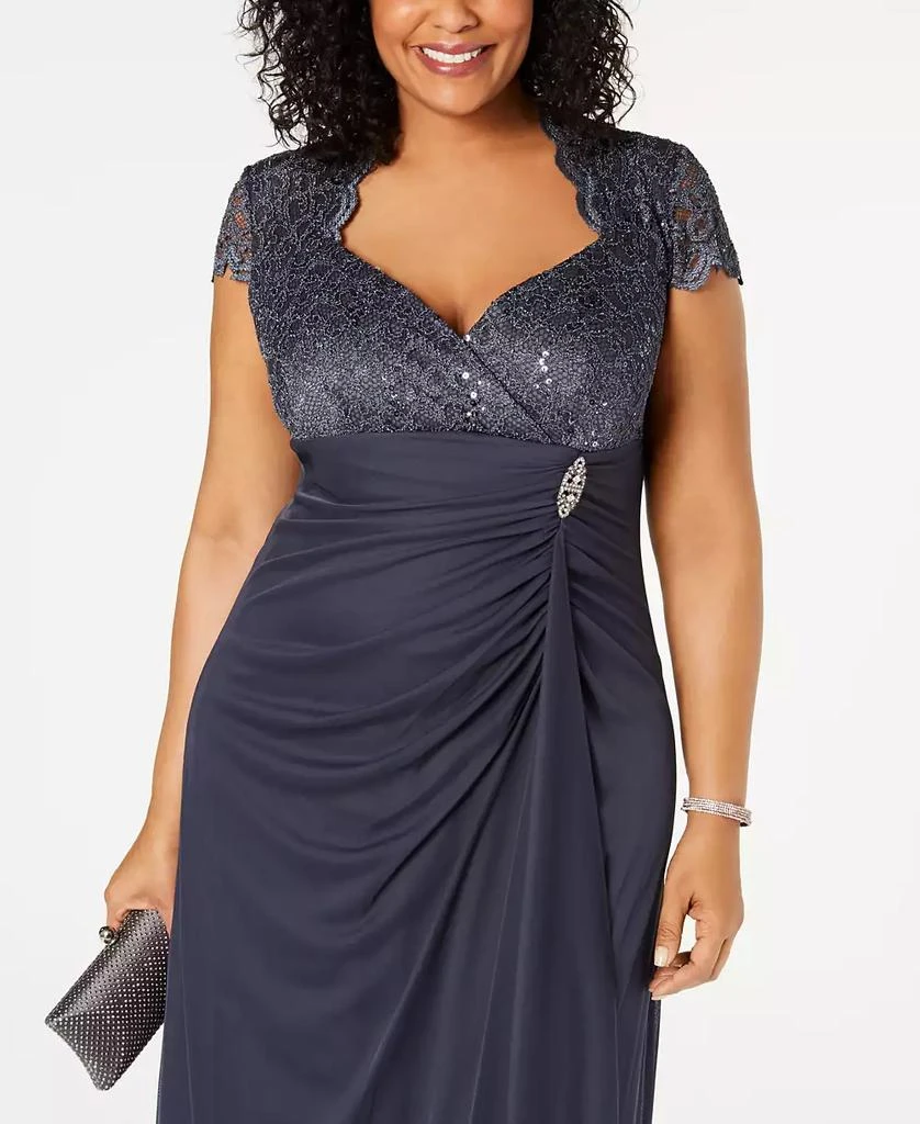 Betsy & Adam Plus Size Sequined-Lace Ruched Gown 4