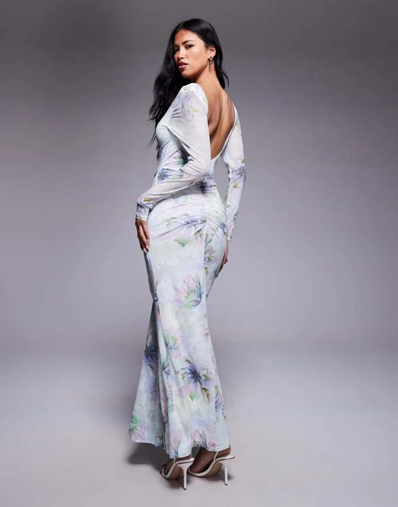 chinese dress ladies Rent ASOS Block Floral Ruched Maxi Dress