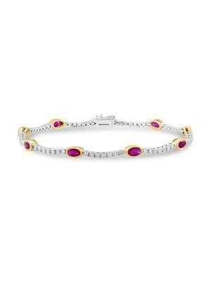 Effy 14K Two Tone Gold, 1.31 TCW Diamond 
Ruby Bracelet