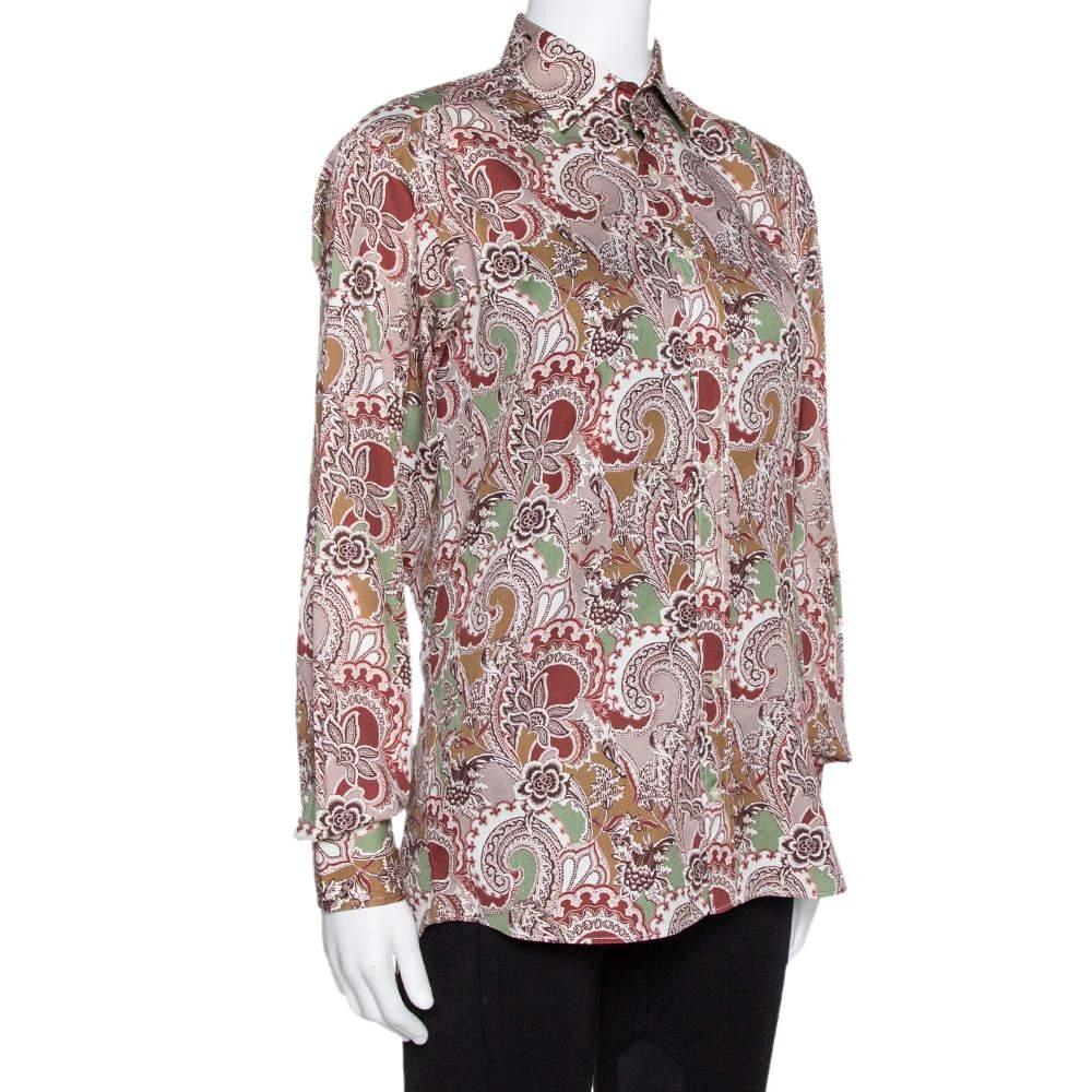 ETRO Etro Taupe Floral Paisley Print Cotton Long Sleeve Shirt S 2