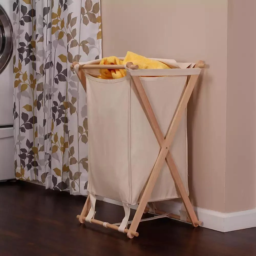 Household Essentials Collapsible Wood X-Frame Laundry Hamper 2